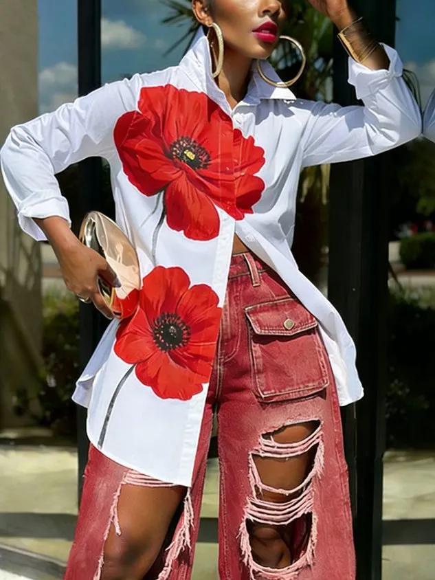 Casual Floral Printing Shirt Collar Shirt mysite idetrend