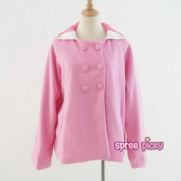 Pink/White Cutie Rabbit Ear Double-breasted Coat SP153999