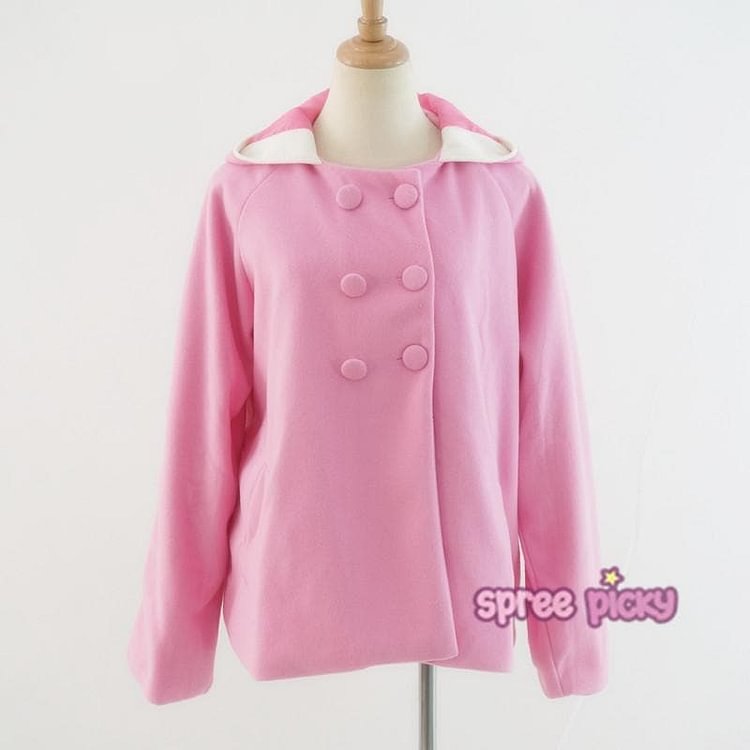Pink/White Cutie Rabbit Ear Double-breasted Coat SP153999