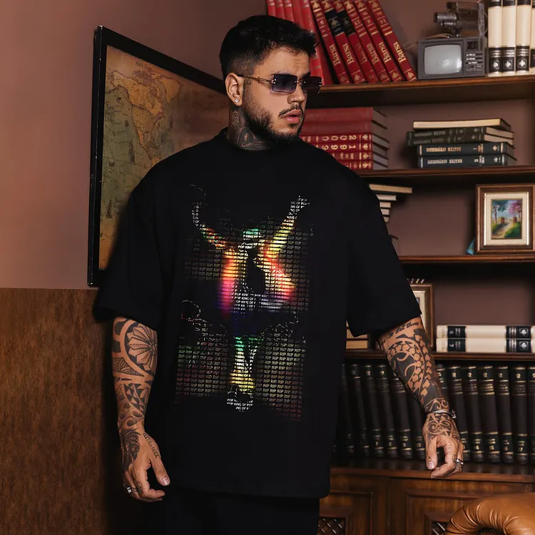 Colorful Typography Silhouette Printed Men's T-shirt