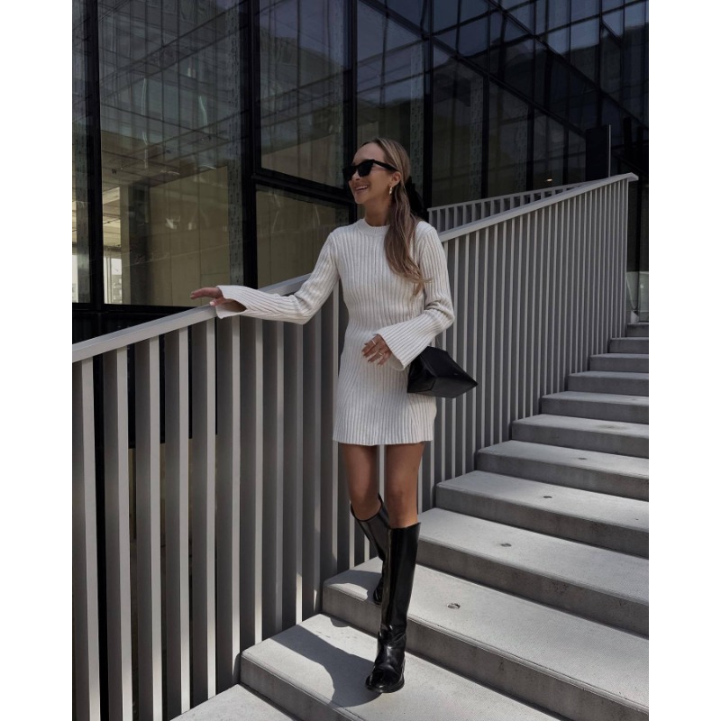Ootddress Hollow Out Ribbed Knitwear Mini Dress Female Sexy Loose High Waist Patchwork Party Dress Casual Elegant Knit Women Dress