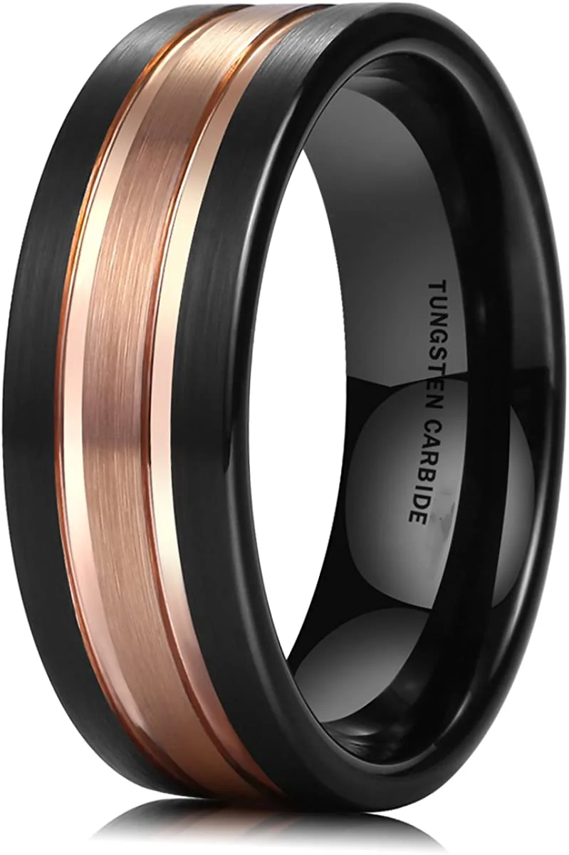 Women Mens 8mm Duo Tungsten Carbide Ring Two-Tone Black Rose Gold Plated Brushed Comfort Fit carbon fiber Wedding Bands custom