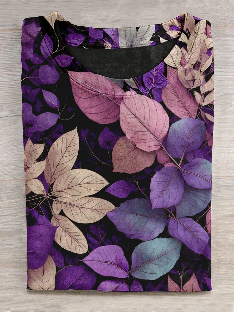 Unisex Purple Leaf Abstract Print Design T-Shirt