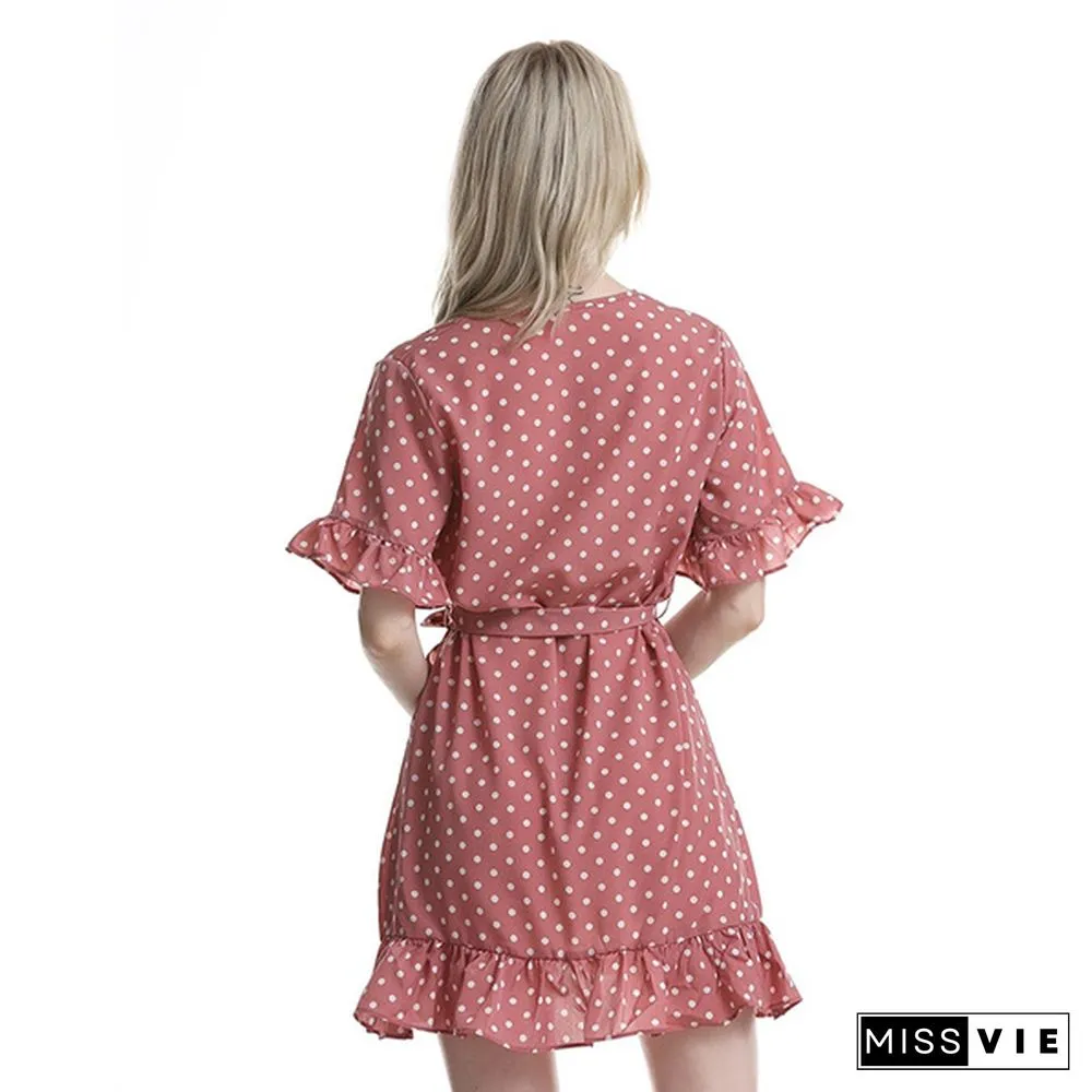 Women's Fashion Boho Chiffon Dress Ladies Polka Dot Beach Dress