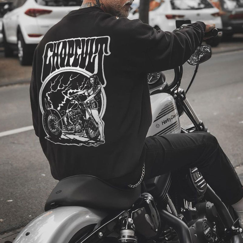 CHOPCULT Motorcycles Sexy Lady Graphic Black Print Sweatshirt