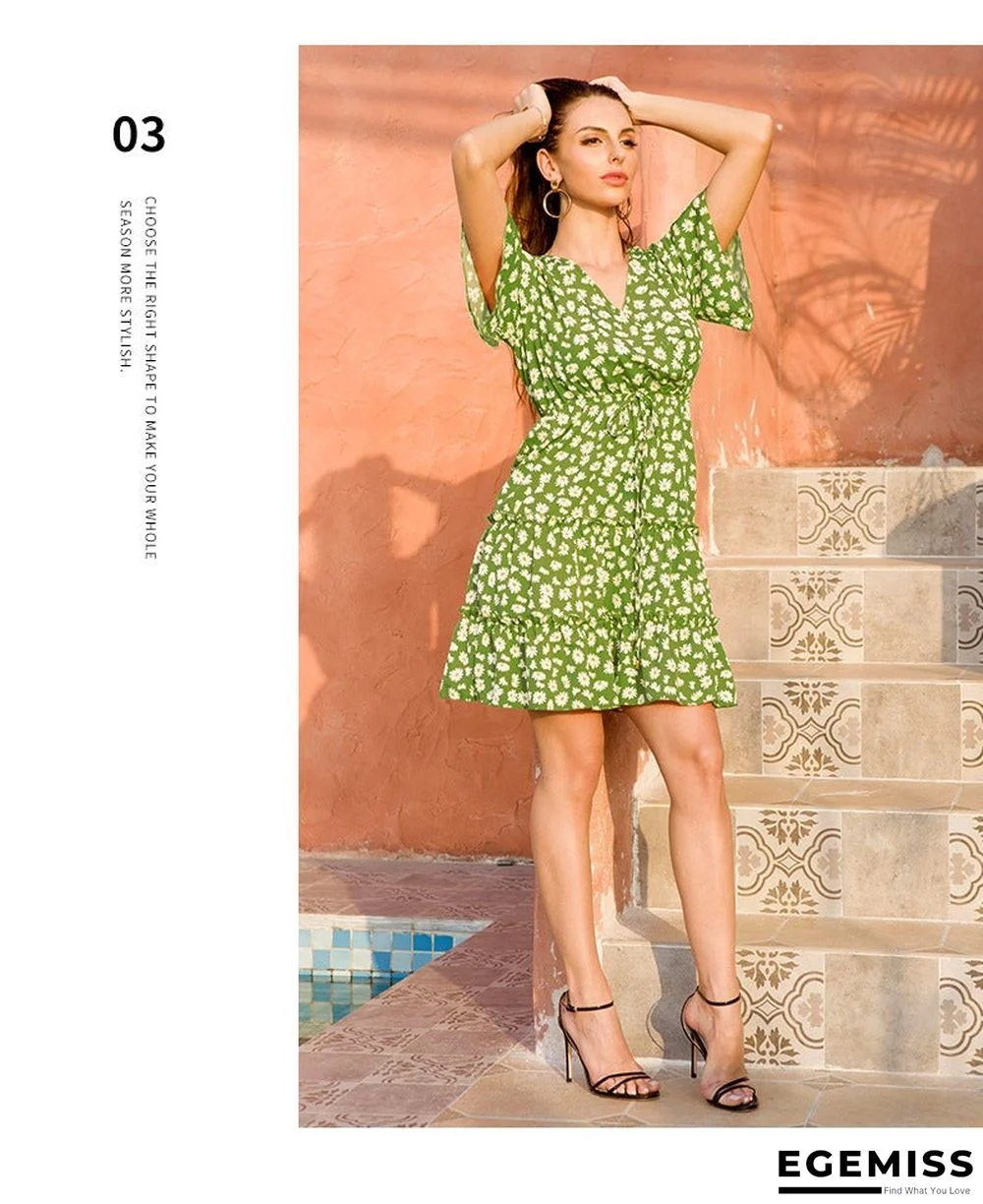 Women's Chiffon V-neck Lace Up Dress Casual | EGEMISS