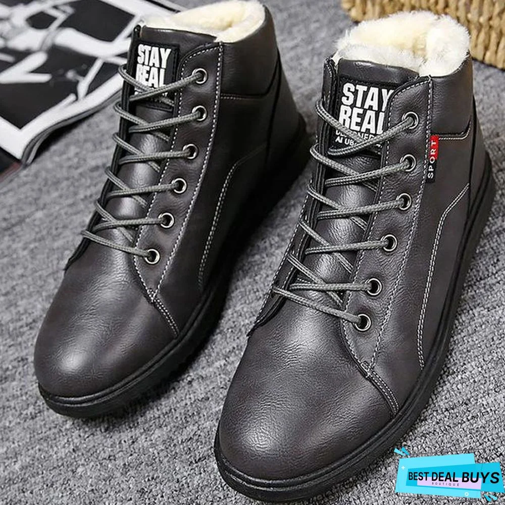 Men's Winter Boots Waterproof Short Plush Solid Fashion Ankle Boots Round Toe Wear-Resistant Male Boot
