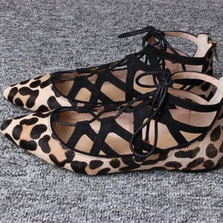 Leopard Print Flats Suede Lace Up Comfortable Shoes US Size 3-15 |FSJ Shoes