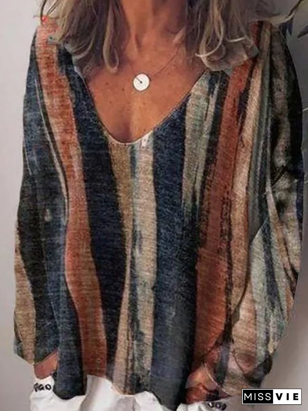 Casual Cotton-Blend V Neck Tops