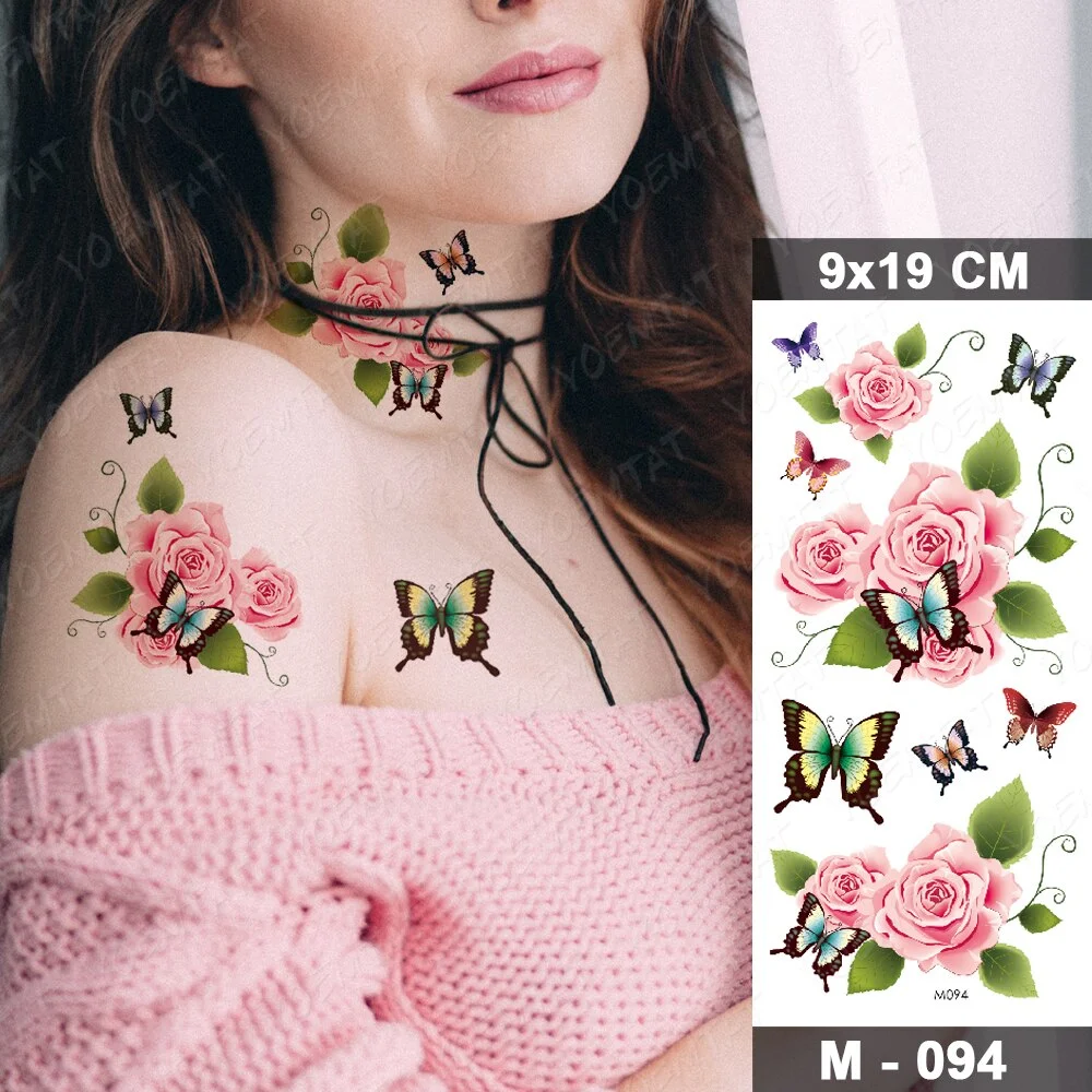 Waterproof Temporary Tattoo Sticker Butterfly Fake Tatto Flash Rose Feather Tatoo Body Art 3D Colorful for Girl Women