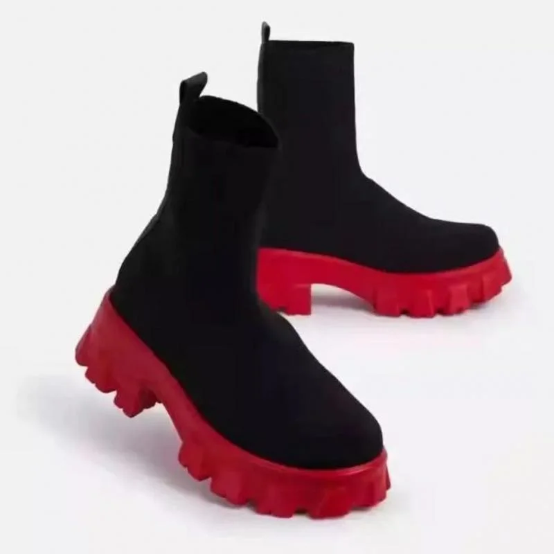 Women Boots Slip On Western Ankle Platform Knitted Ladies 2022 Autumn Socks Fashion Female Ytmtloy Botines De Mujer Stretch