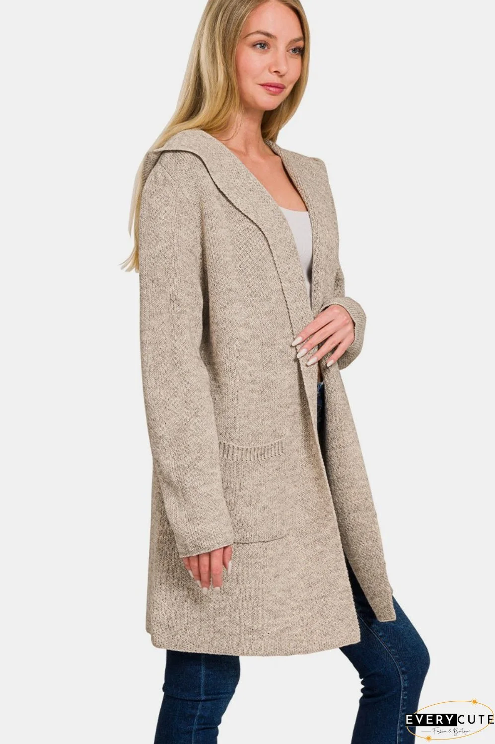 Zenana Hooded Open Front Sweater Cardigan