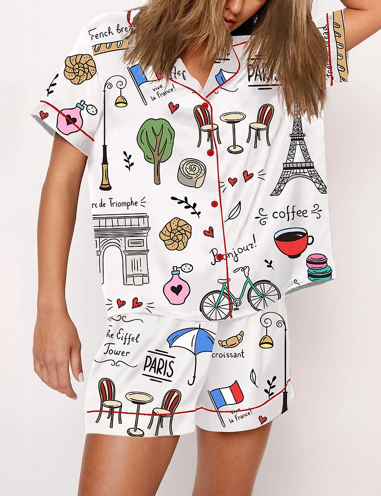 Women's Paris Travel Print Pajama Set