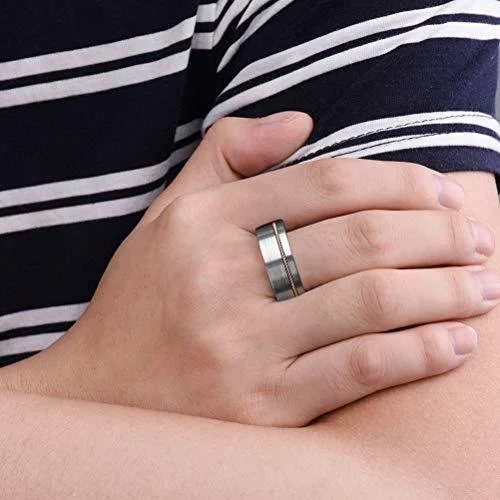 8MM Women's Or Men's Tungsten Carbide Wedding Rings Silver Matte Finish with Bronze Wire Inlay
