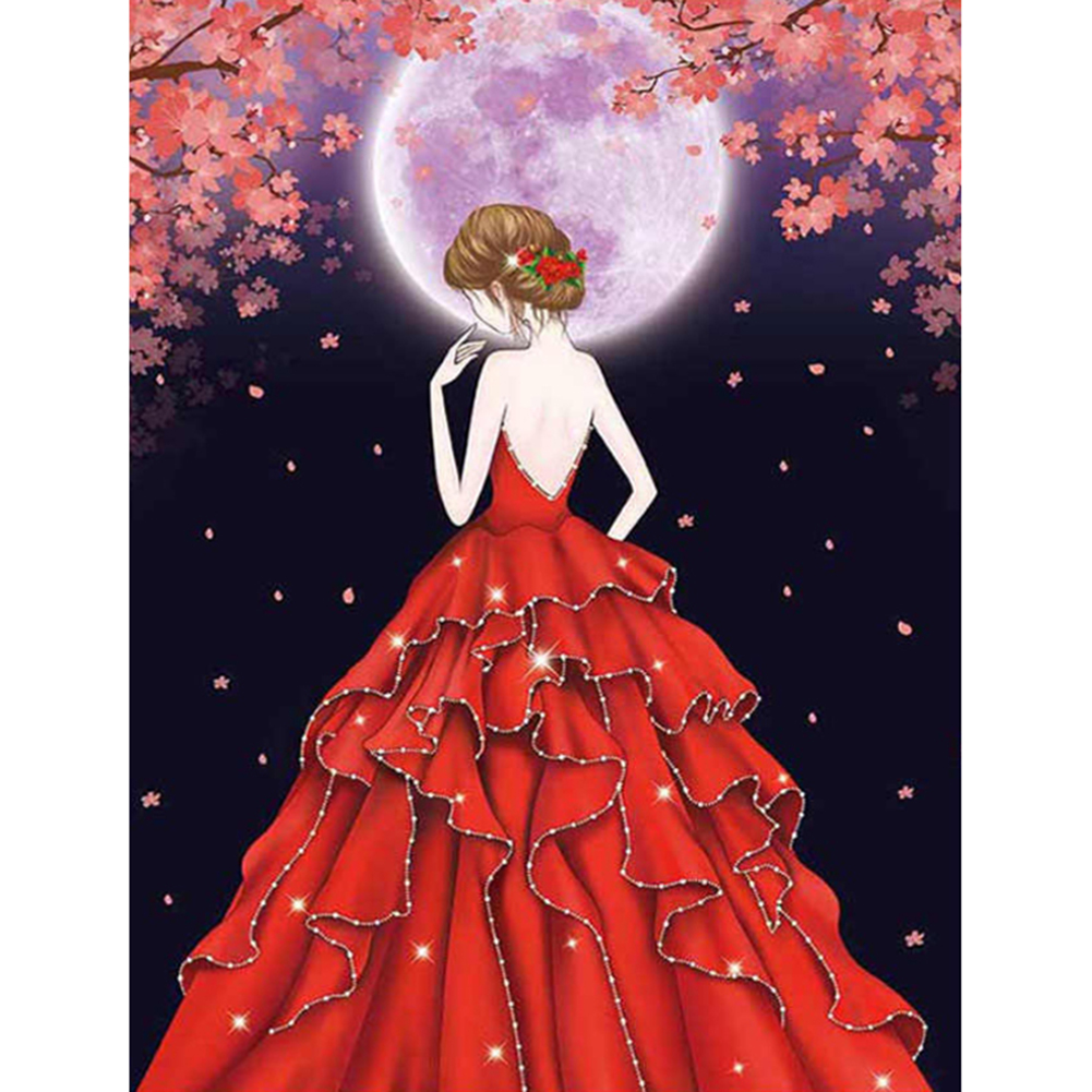 Red Dress Girl Shaped 30*40cm(canvas) partial special shaped drill diamond painting