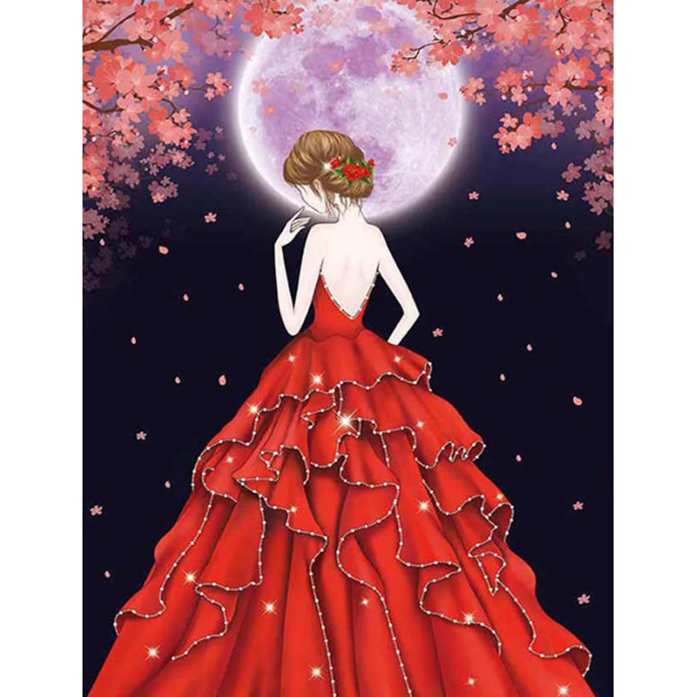 Diamond Painting - Special Shape - Red Dress Girl(30*40cm)