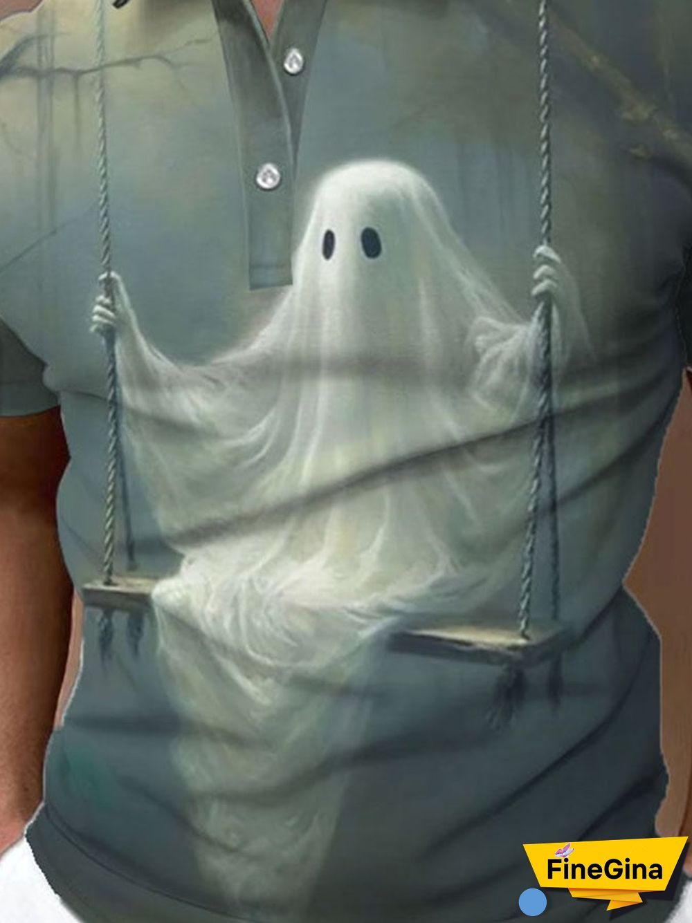 Halloween Ghost Mens Print Polo Shirt
