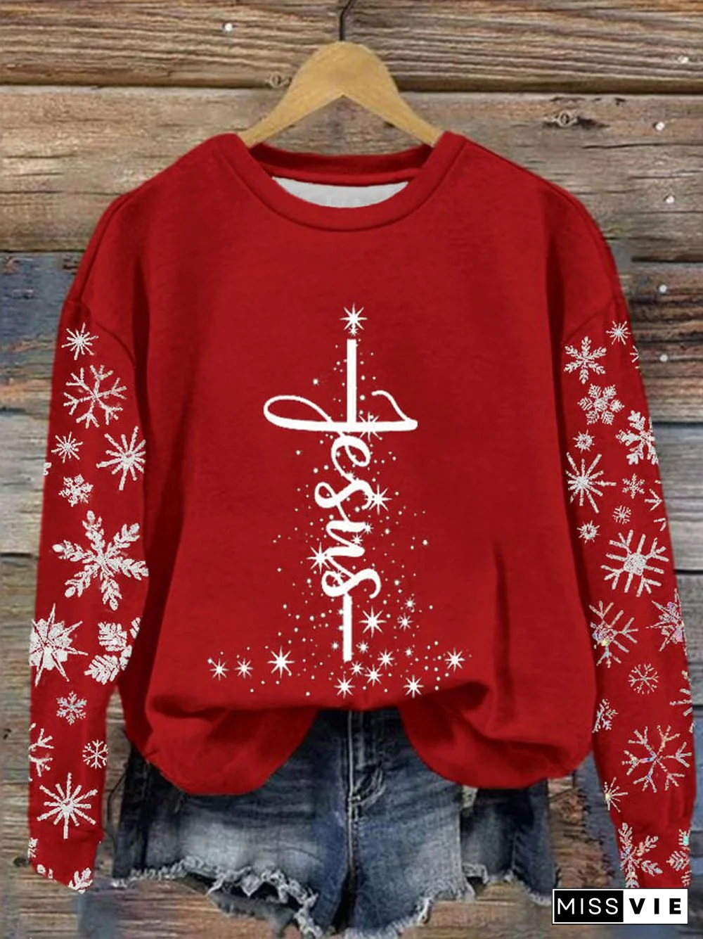 Women's Jesus Snowflake Print Sweatshirt