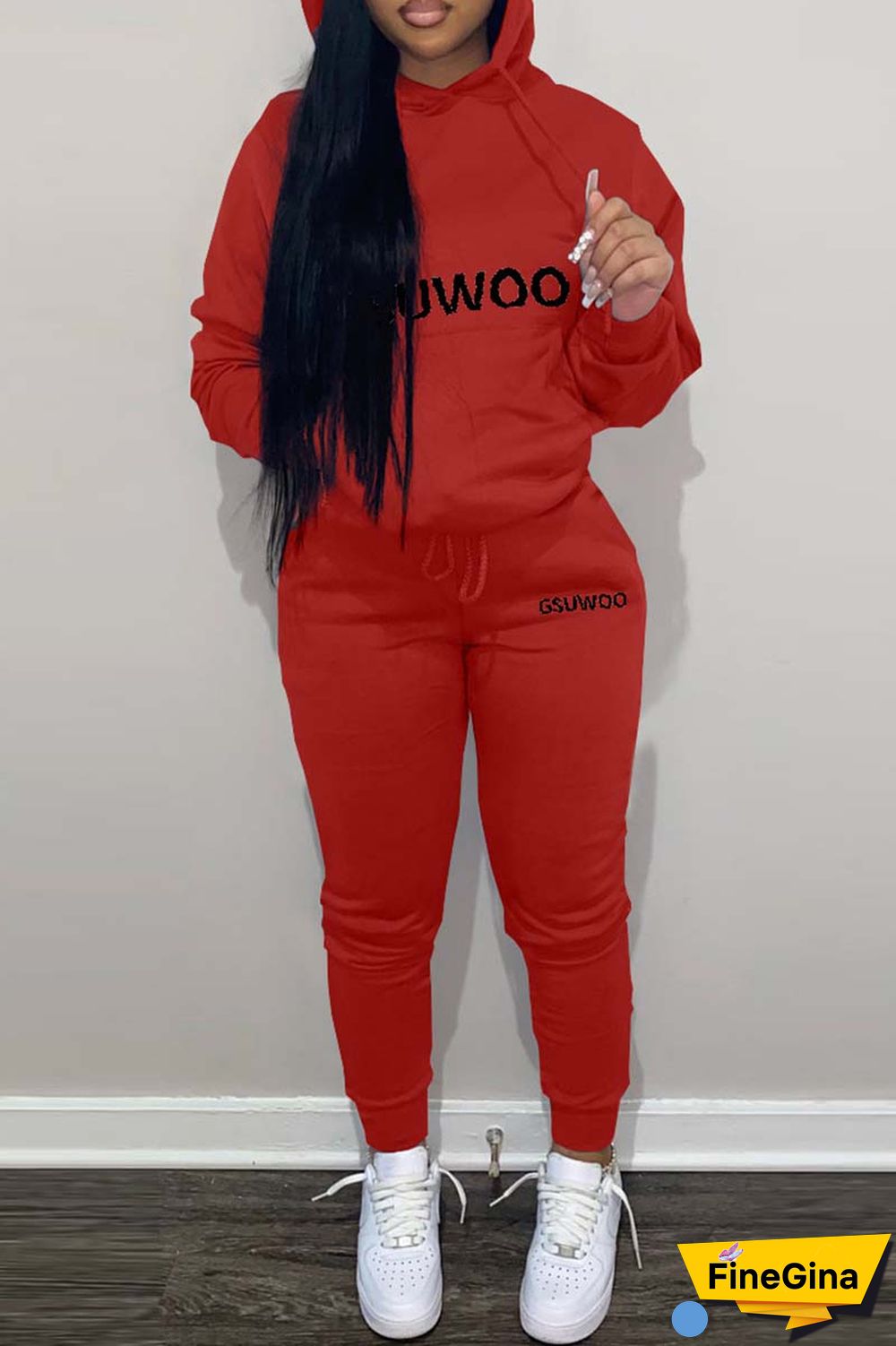 Khaki Casual Letter Print Basic Hooded Collar Long Sleeve Two Pieces