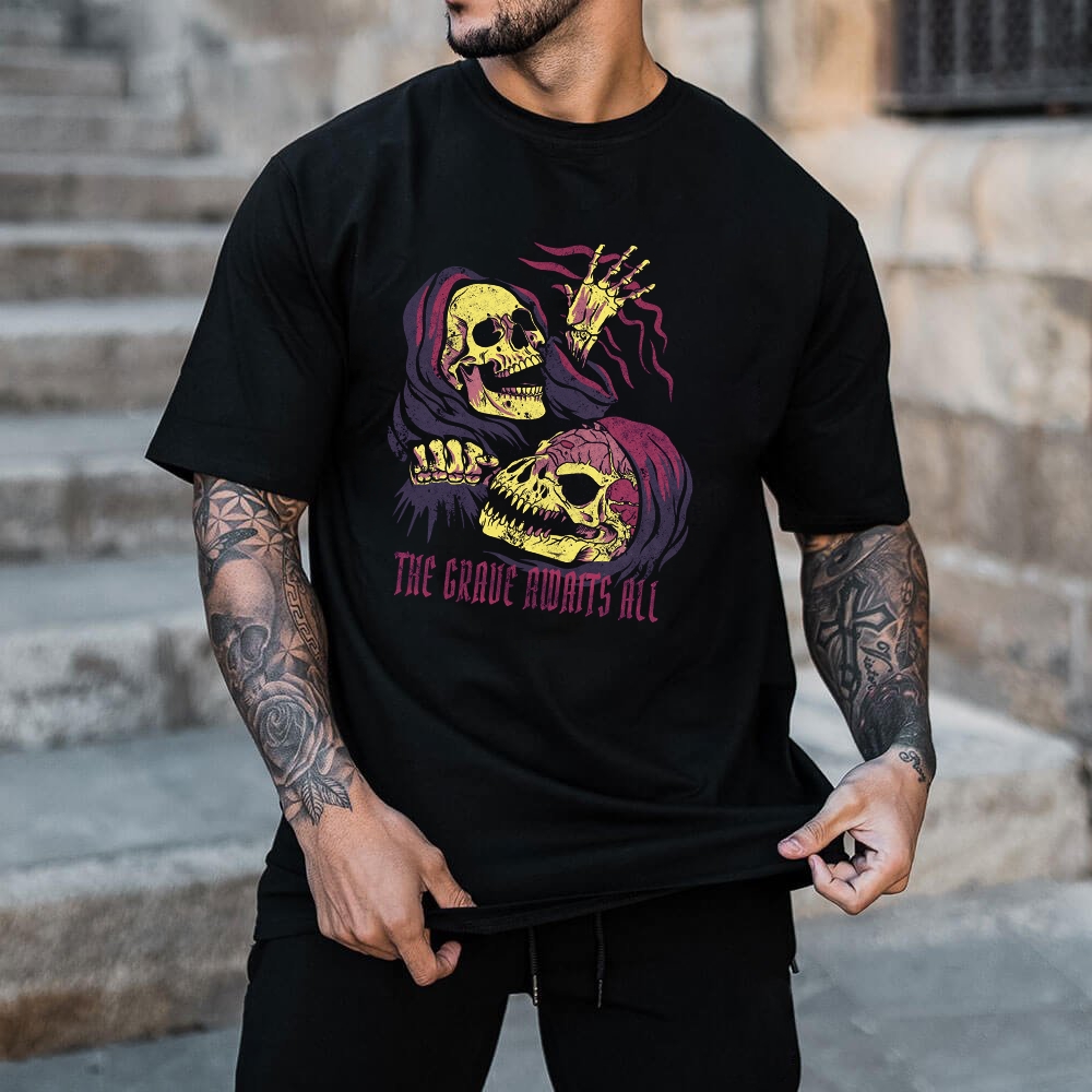 THE GRAVE AWAITS ALL GRAPHIC PRINT T-shirt