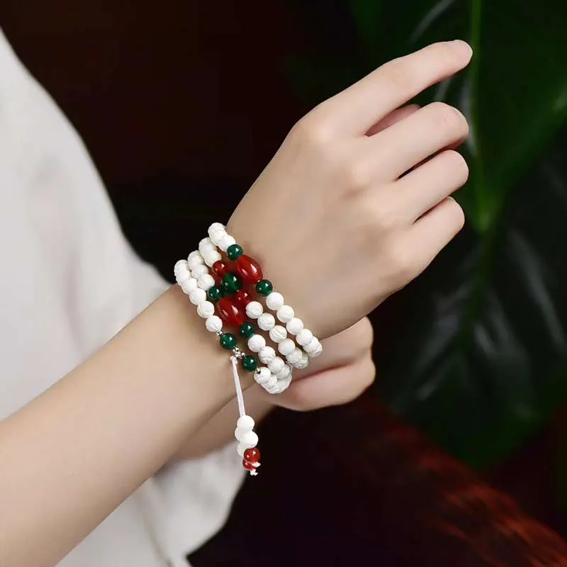 Tibetan Tridacna Stone Lotus Bead Blessing Mala Bracelet