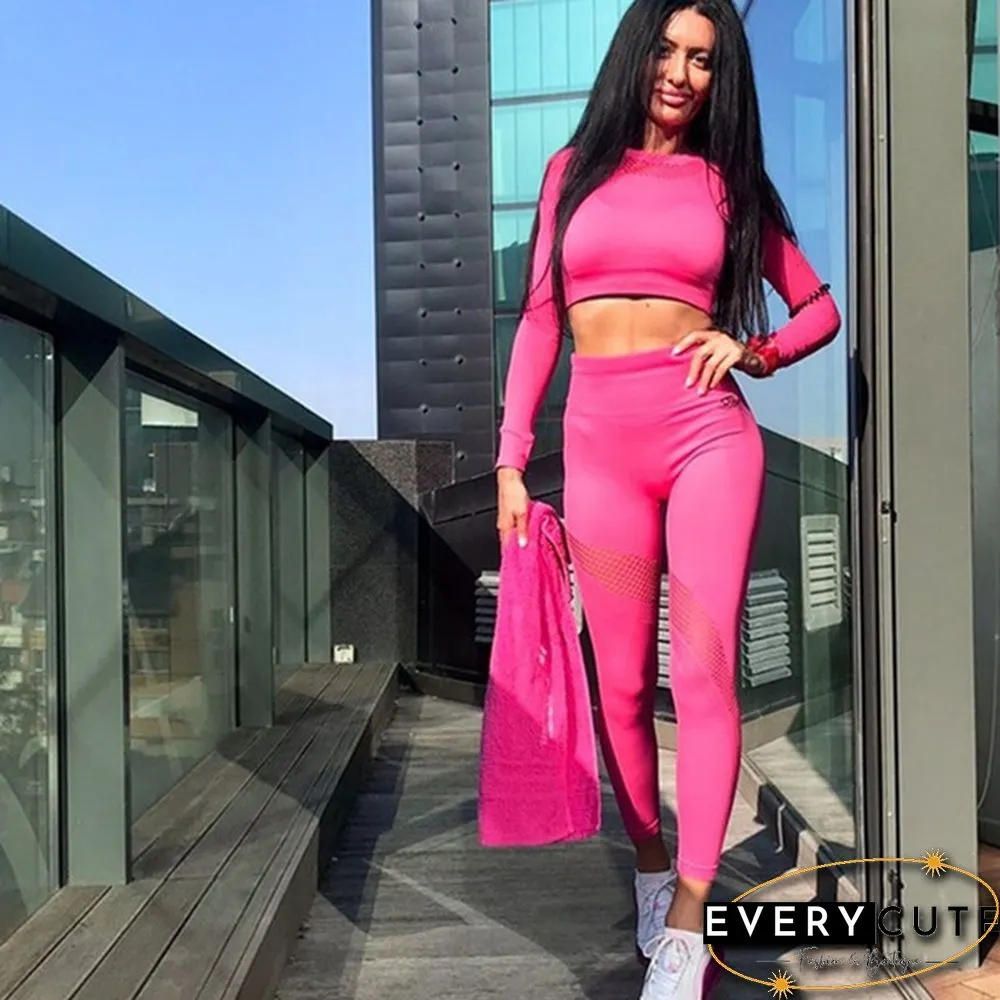 Womens Seamless Yoga Suit Activewear Long Sleeved Crop Top Fitness Leggings Christmas