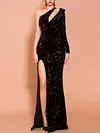 One-Shoulder Hollow Sequined Split-Side Slim Evening Maxi Dress