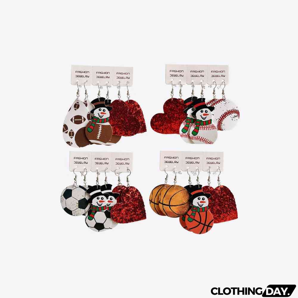 Snowman, Ball, and Heart Earrings Set