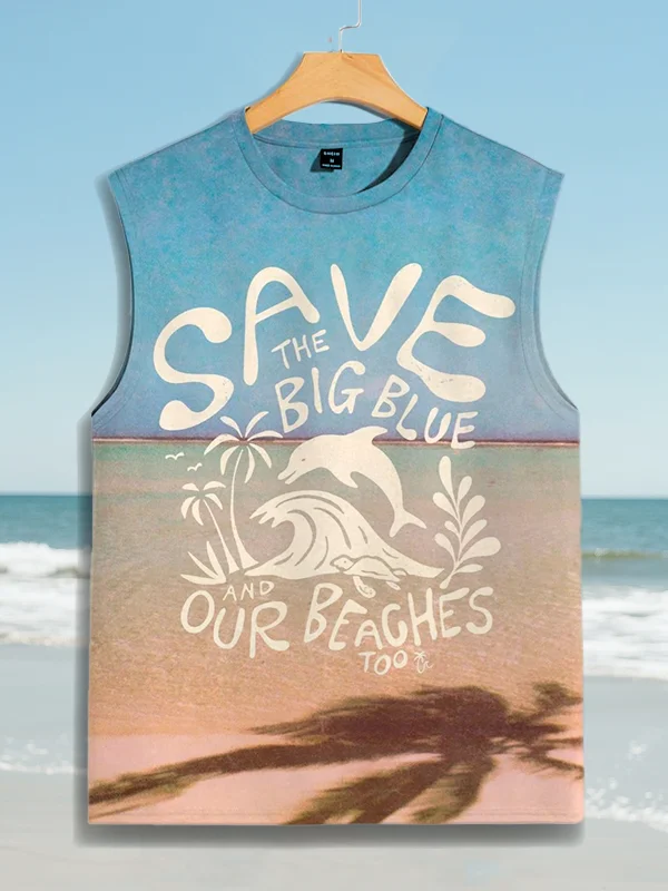 Men's Save The Big Blue And Our Beaches Too Printed Tank Top