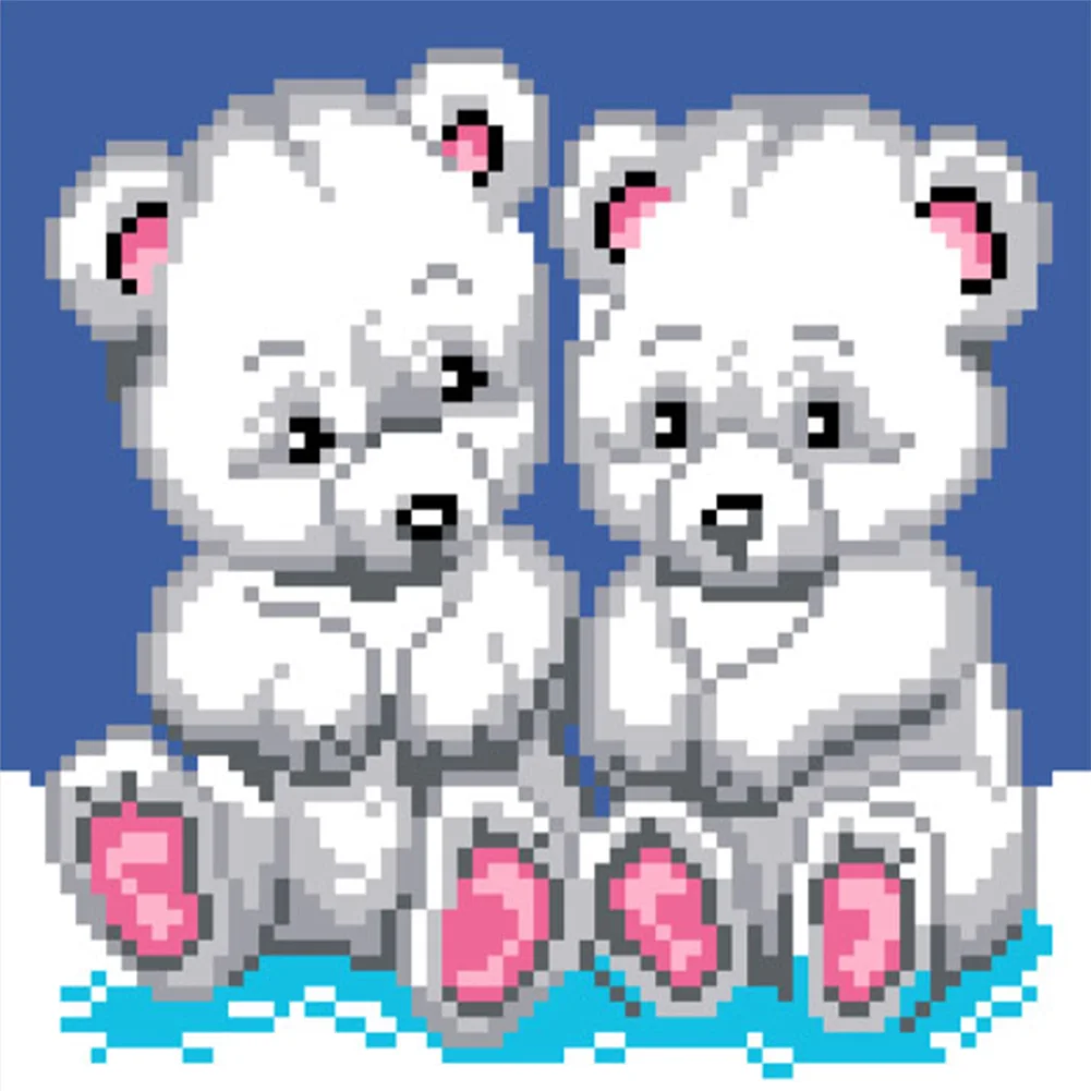 9CT Full Stamped Cross Stitch Bead Embroidery - Bears(Canvas|20*20CM)