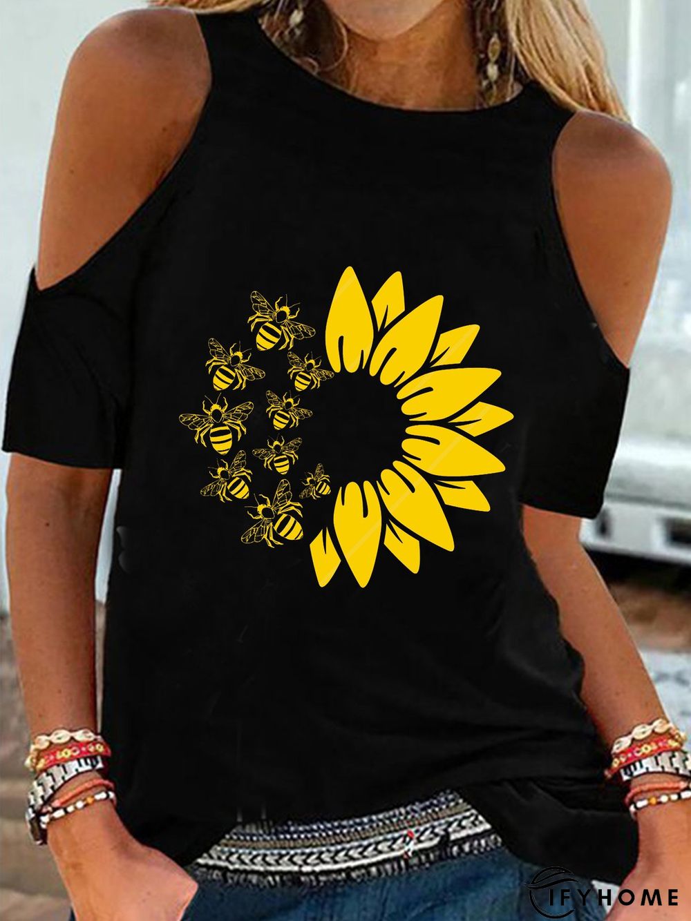 Casual Crew Neck Short Sleeve Printed T-shirt | IFYHOME