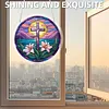 (18.5cm)DIY Acrylic Jigsaw Puzzle Window Hanging with Hanging Chain DIY Stained Glass Decoration Round Window Puzzle Decor for DIY Craft Project (Cross)