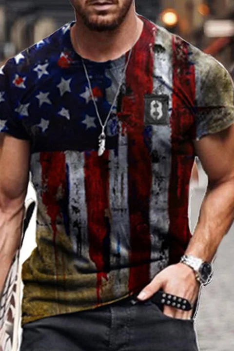 Tiboyz Mens Retro America Flag Short Sleeve T-Shirt