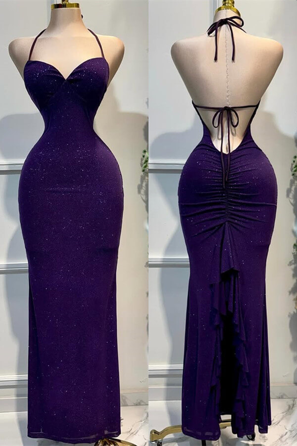Stunning Grape Halter Backless Prom Dress Mermaid Sleeveless Sweetheart - lulusllly
