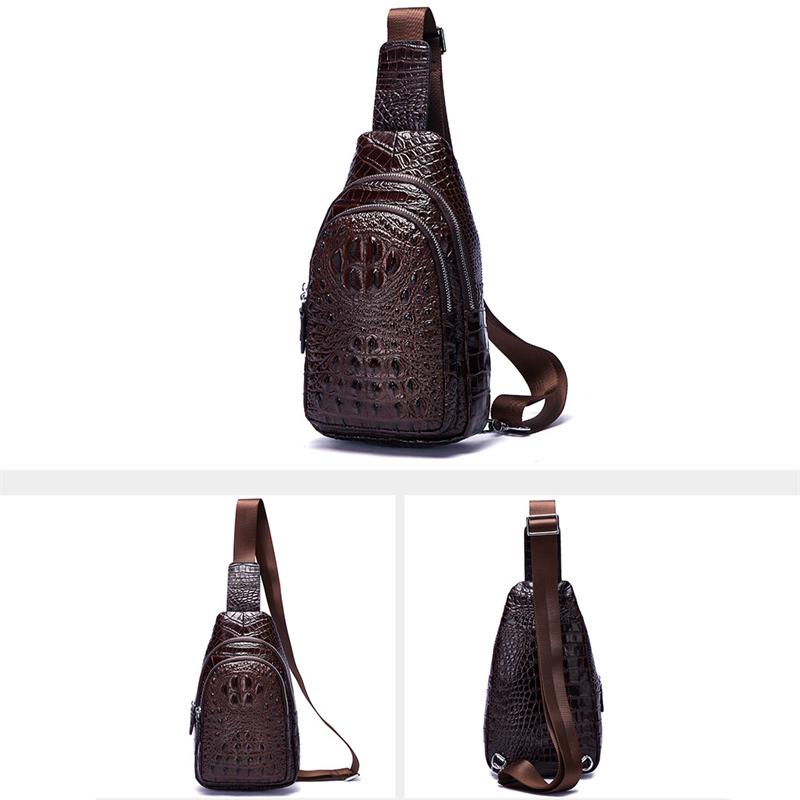 Alligator Pattern Cow Leather Crossbody Bag Retro Shoulder Bag Business Casual Chest Bag