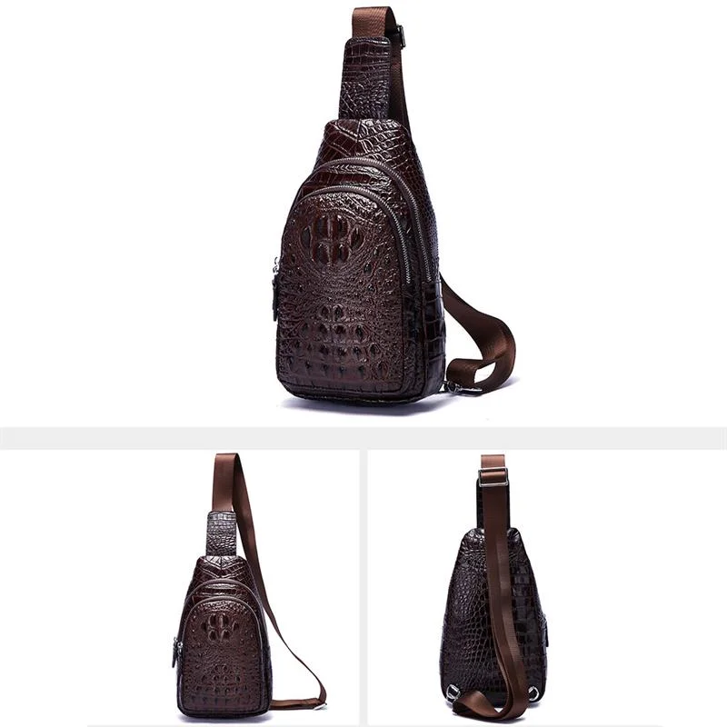 Alligator Pattern Cow Leather Crossbody Bag Retro Shoulder Bag Business Casual Chest Bag