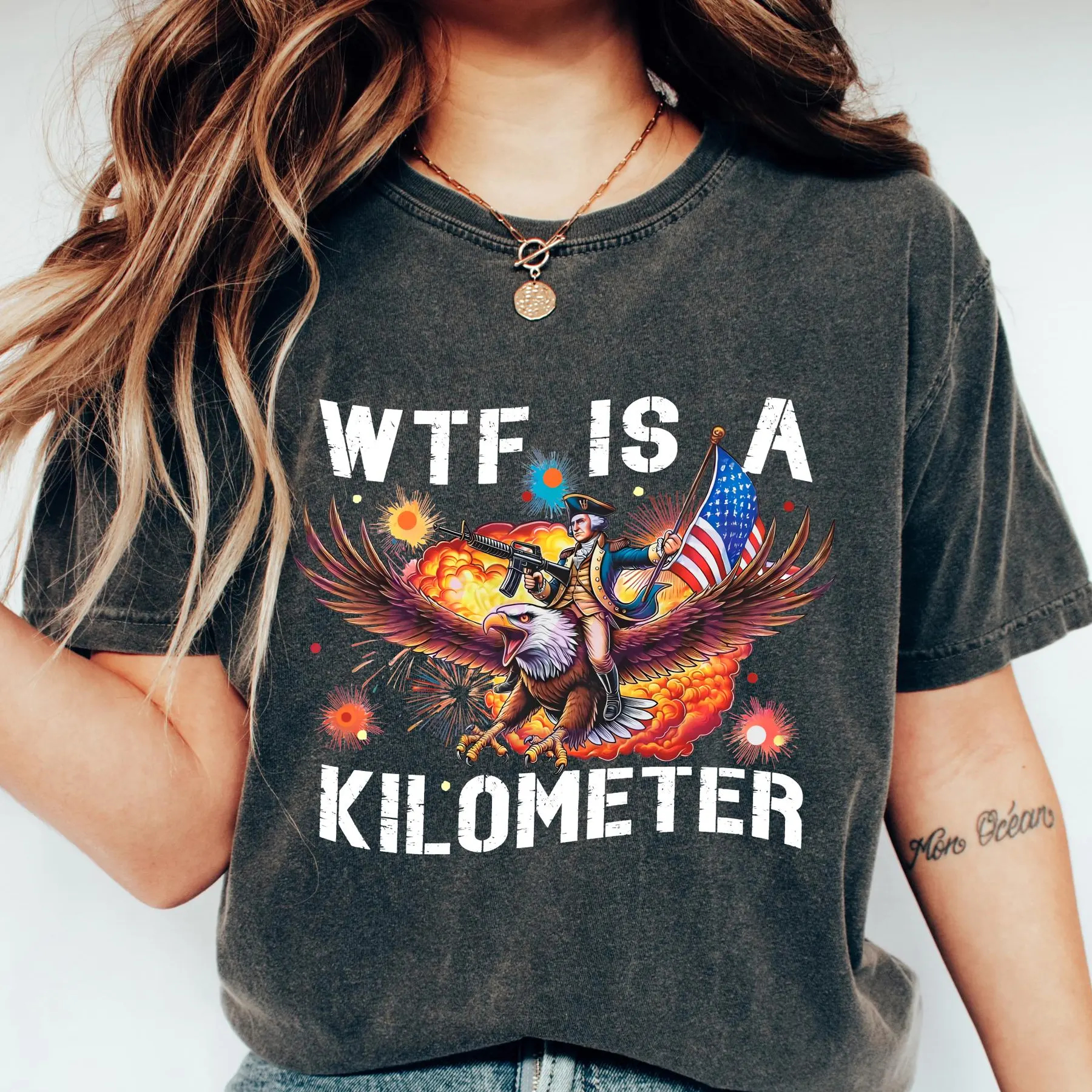 Loveyoufancy WTF Is A Kilometer T-shirt, Funny 4th Of July Shirt