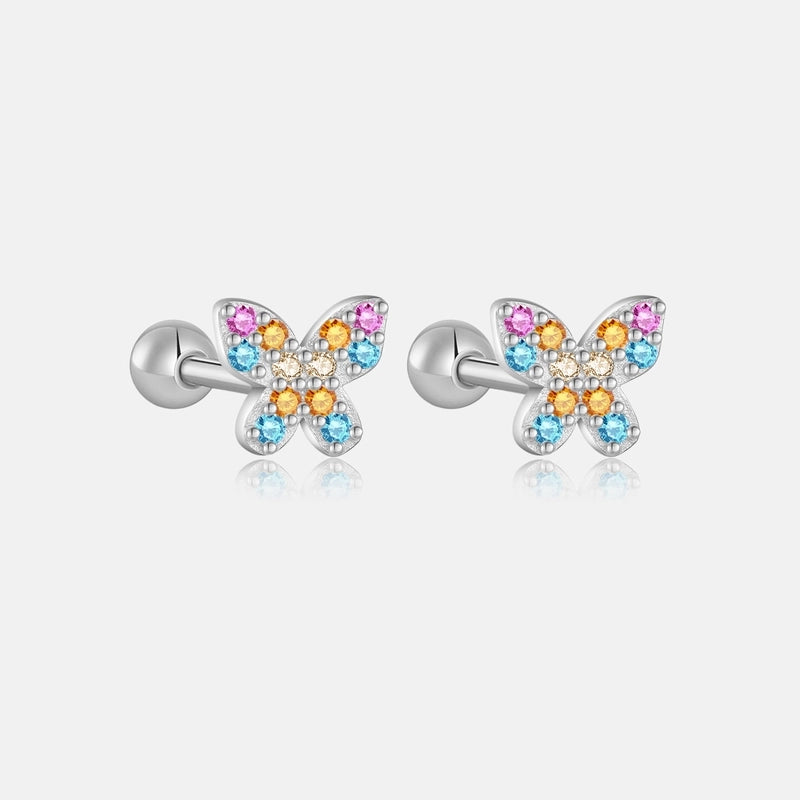 1 Pair 925 Sterling Silver Zircon Butterfly Ear Studs