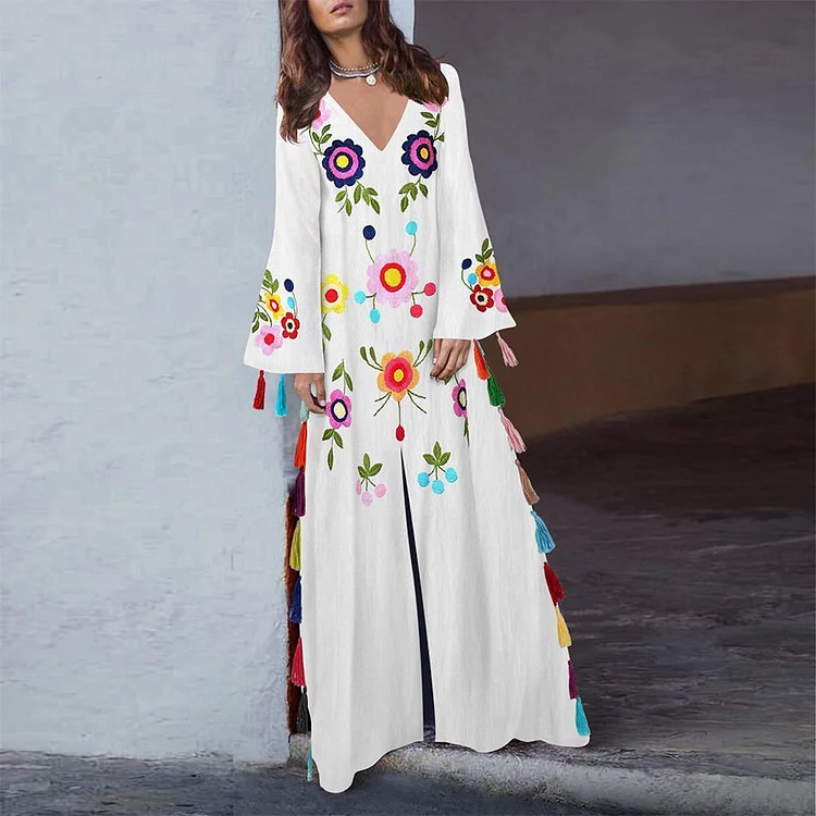 Women's Fringed Slit Maxi Dress