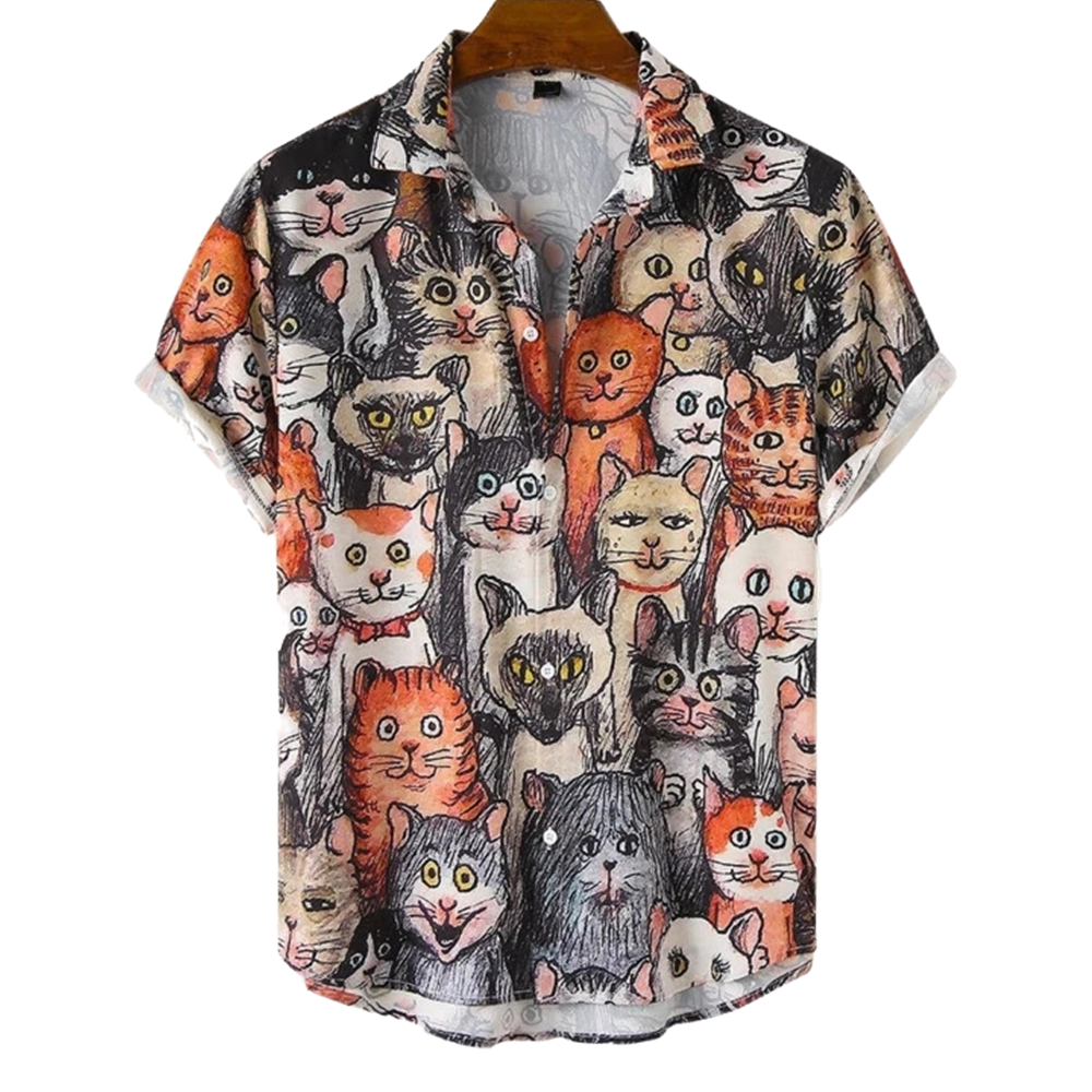 Men's Retro Allover Cats Button Up Hawaiian Shirt