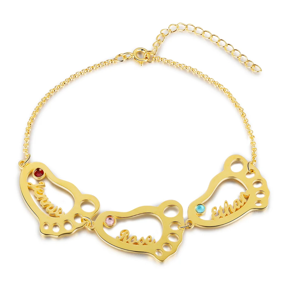 Personalisiertes Baby Füße 3 Namen Geburtssteine Armband n3-b3 Kettenmachen