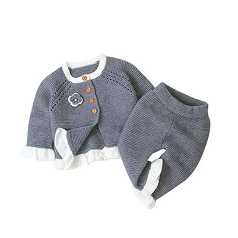 New 2020 Spring Autumn Infant Baby Girls Pure Color Cardigan Coat + Pants+ Hat Clothing Sets Kids Suit Girl Knit Sets Clothes