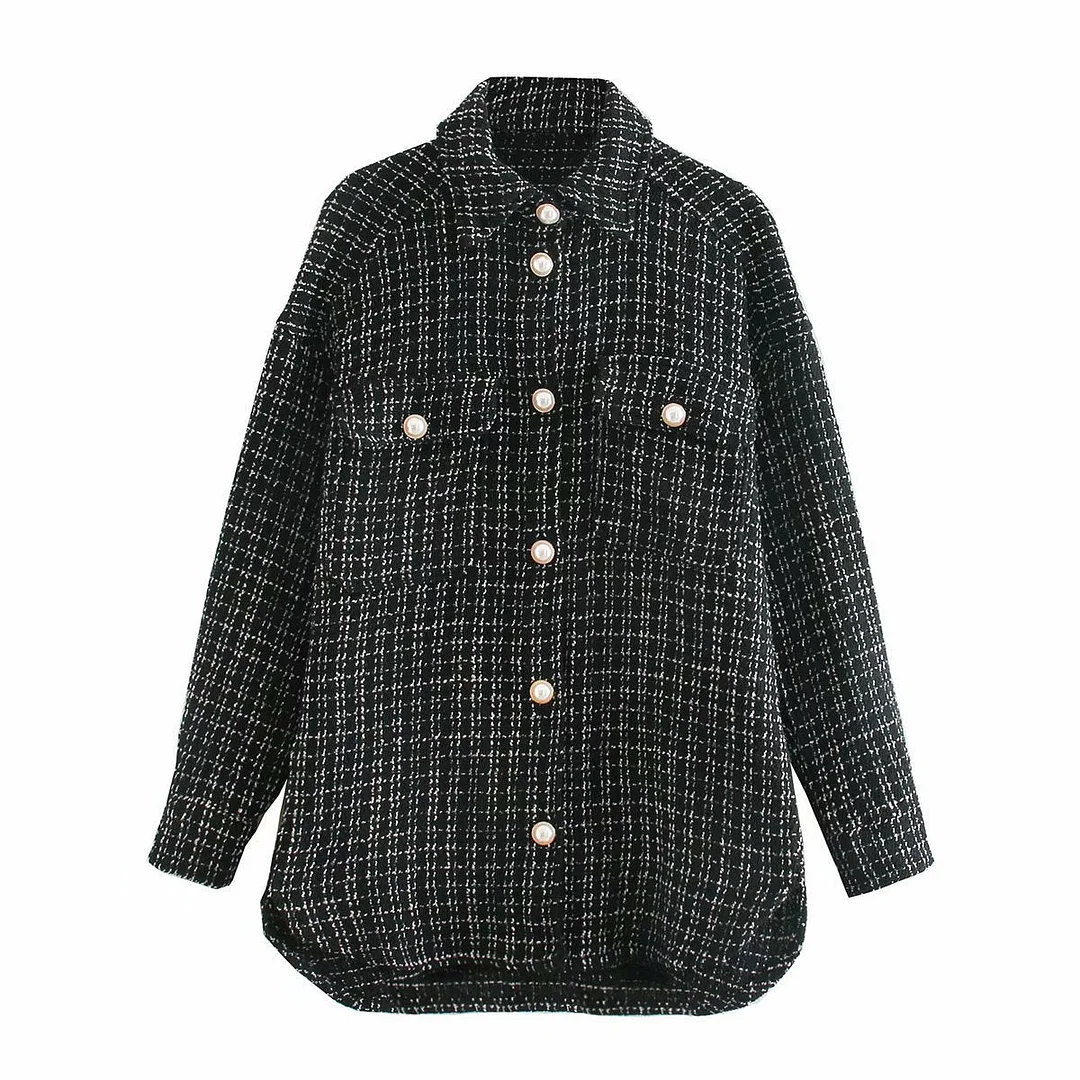 Autumn and Winter Shirt Plaid Loose Coat Women
