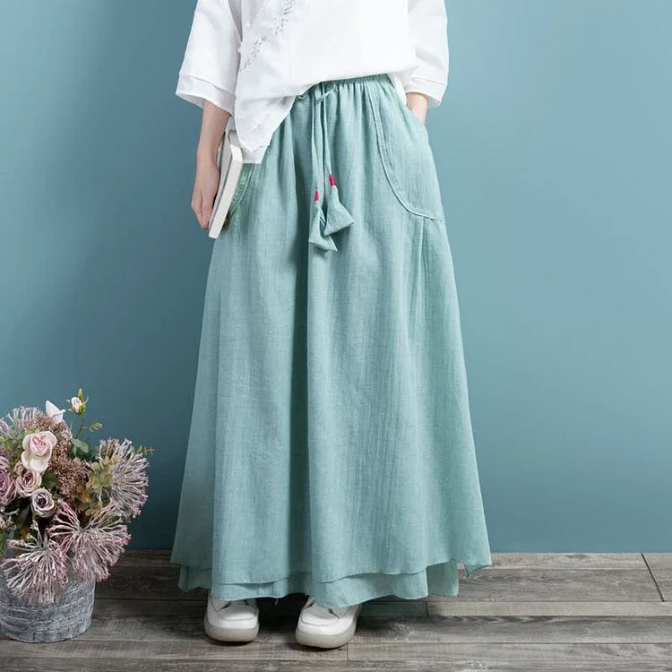 Women Spring Summer Retro Cotton Linen Skirt
