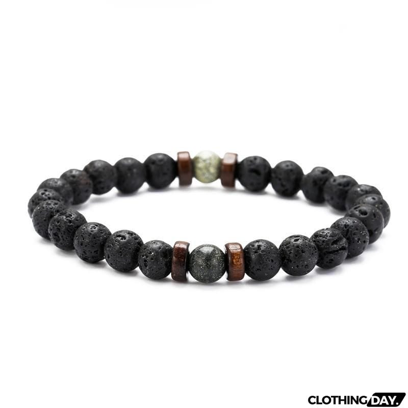 Men’s Stylish White Crystal Volcanic Rocks Beaded String Bracelet