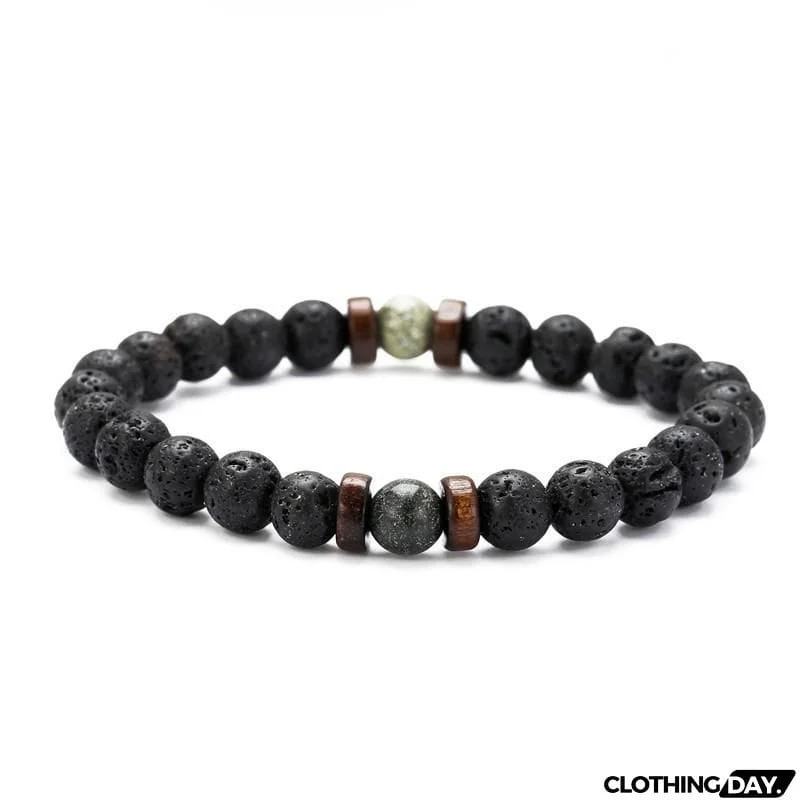 Men’s Stylish White Crystal Volcanic Rocks Beaded String Bracelet