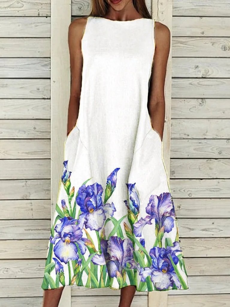 Floral print elegant dress with hem