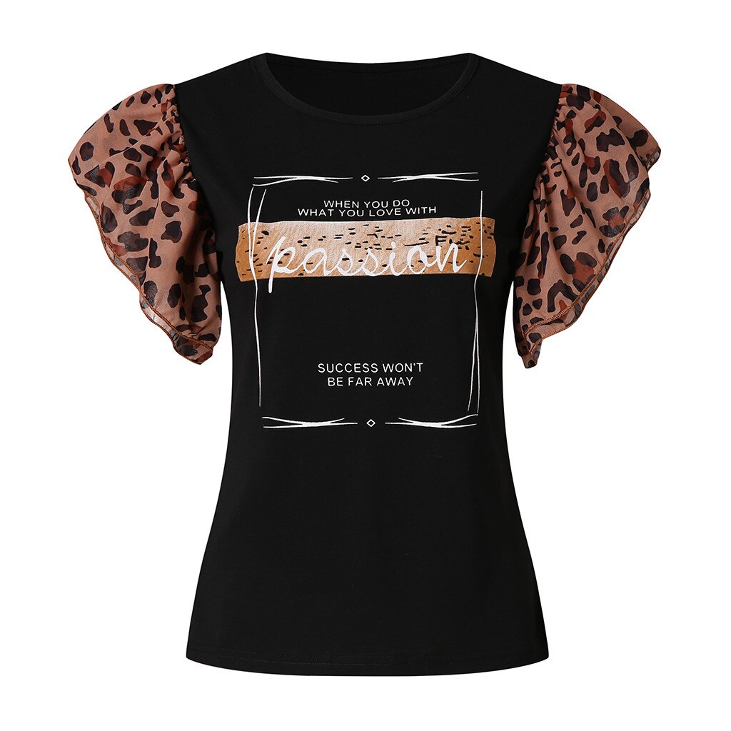 Feitong Blouse Women O-neck Leopard Print Lantern Sleeve Perspective Dot Mesh Sleeve Ladies Casual Loose Top Shirt Clothing