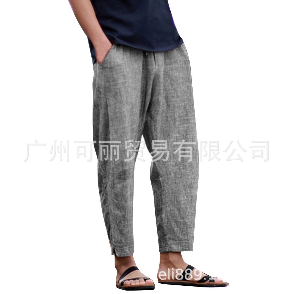 Solid-colored Foot Open Fork Bag Casual Trousers