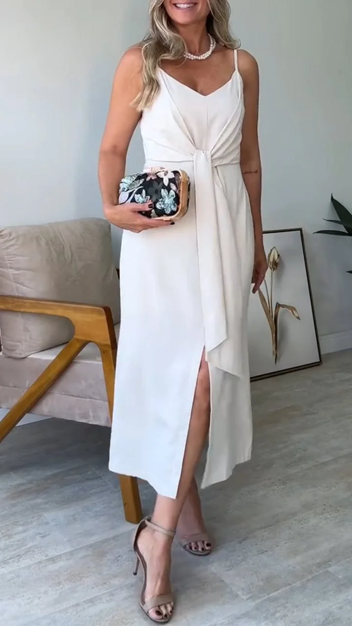 Women's Elegant V-neck Knotted Front Slit Dress (Buy 2 Free Shipping)